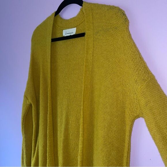 Anthropologie Size S Alpaca Cardigan Sweater Longline Duster Yellow Open Front - Picture 2 of 8